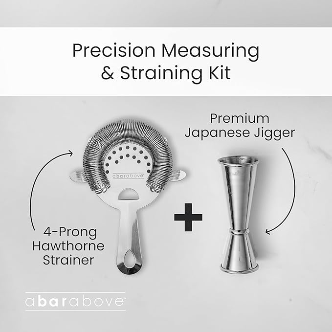 A Bar Above Premium Japanese Jigger 8 Precise Measurement Markings, Heavy Duty 304 Stainless Steel Double Cocktail Jigger for Professional Bartenders & Home Use, Durable Bar Tool for Accurate Pouring