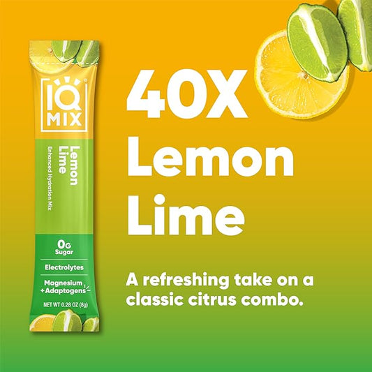 IQMIX Hydration Electrolyte Powder – 4-in-1 Formula for Hydration, Mental Clarity, Mood and Recovery – Sugar-Free Drink Mix, Keto, Magnesium L-Threonate, Lion’s Mane – 40 Count Lemon Lime