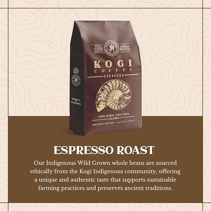 The Younger Brothers Trading Co. Kogi Coffee | Indigenous Wild Grown Whole Bean | Ethically Sourced Single Origin Colombian Coffee | Kogi Espresso Roast (12 Ounce (Pack of 5)