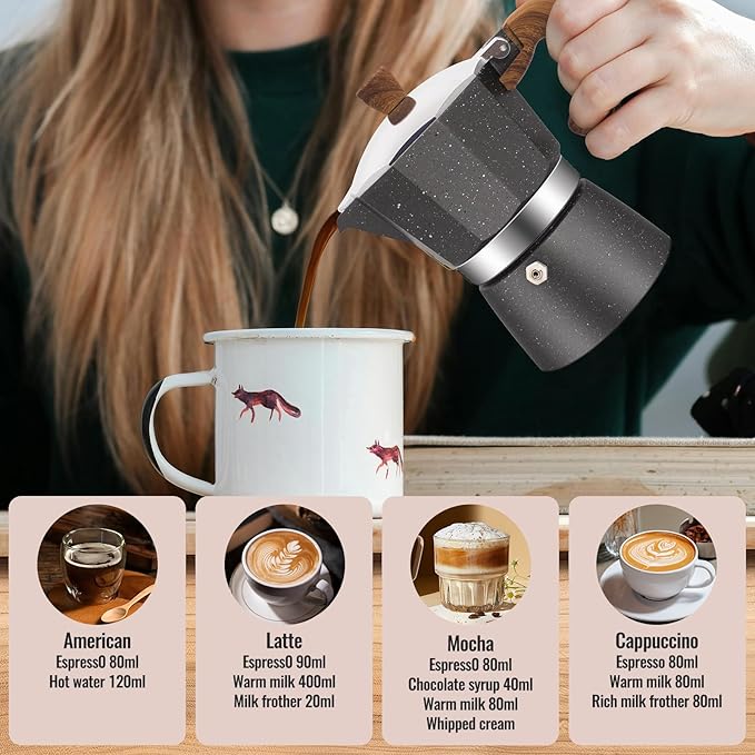 Vaolvpant 3 Cup Aluminum Moka Pot Classic Stovetop Espresso Coffee Maker 150ml 5oz Coffeemaker Percolator Mocha Pot Greca Coffee Maker Cafe Makers for Italian and Cuban Café Brewing Gray
