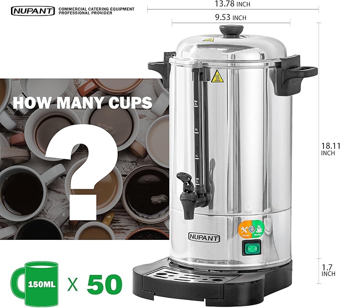 Commercial Coffee Urn 50 Cup/8L Coffee Dispenser with Upgraded Percolator, Double Wall 304 Stainless Steel Hot Water Urn Beverage Dispenser with Keep Warm Mode, Large Coffee Maker for Catering Party
