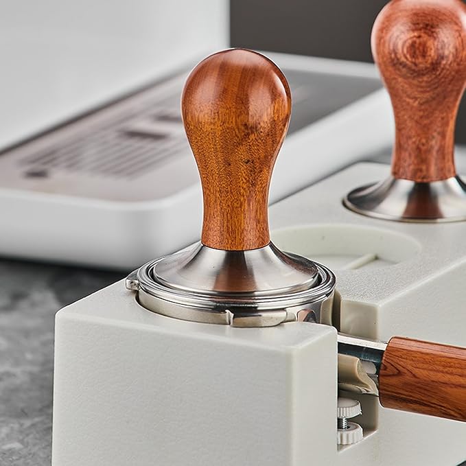 51mm Espresso Tamper with Stirrer Set, Walnut Wood Coffee Press Tool Stamper with Espresso Professional Barista Accessories Kit for Espresso Machine, Wooden