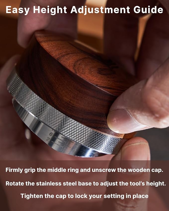 KNODOS Espresso Distribution Tool 58mm Coffee Distributor Rosewood Adjustable Depth Stainless Steel Espresso Leveler Premium Espresso Machine Accessories For Coffee Bar