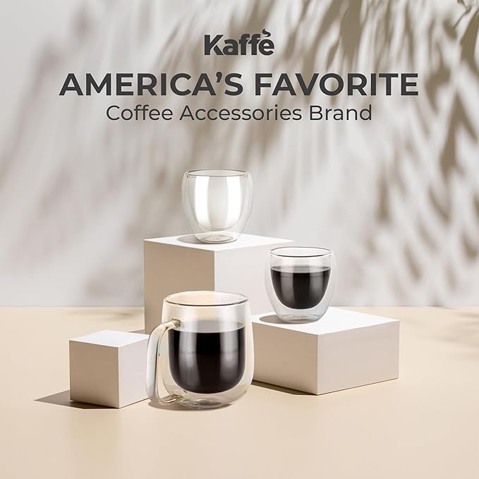 Kaffe Double Wall Insulated Glass Coffee Cups (2 x 3oz) - Small Clear Espresso Shot Glasses - Heat Resistant Insulated Borosilicate Glass Mugs for Warm Beverages, Capuccinos, Teas, Lattes