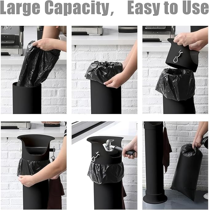 Garbage Bags for Standing Espresso Knock Box Commercial Large Trash Bag for Coffee Grounds Knock Box for Coffee Shop, Bar, Kitchen,Office, Black,6 Roll/150 pcs