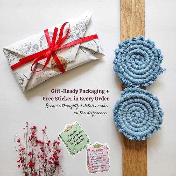 Cotton Car Coasters for Cup Holders, 2PC Car Cup Coasters, Drink Coaster Holder, Cute cupholder Coaster Accessories for Women, Macrame, Boho (Cloudy Day)
