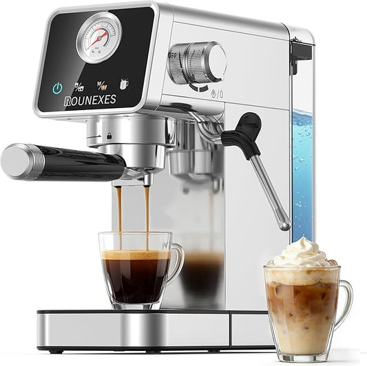 Espresso Machine 20 Bar, Compact Espresso Machine with Milk Frother, Stainless Steel Espresso Maker with Pressure Gauge, 37.2Oz Removable Water Tank for Cappuccino, Latte, Americano