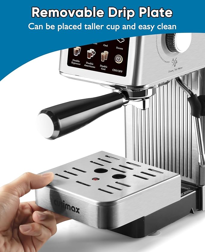 CUSIMAX Espresso Machine 20Bar Compact Coffee Machine with Powerful Steam Wand for Latte & Cappuccino, Stainless Steel Espresso Maker with 34oz Remevable Water Tank