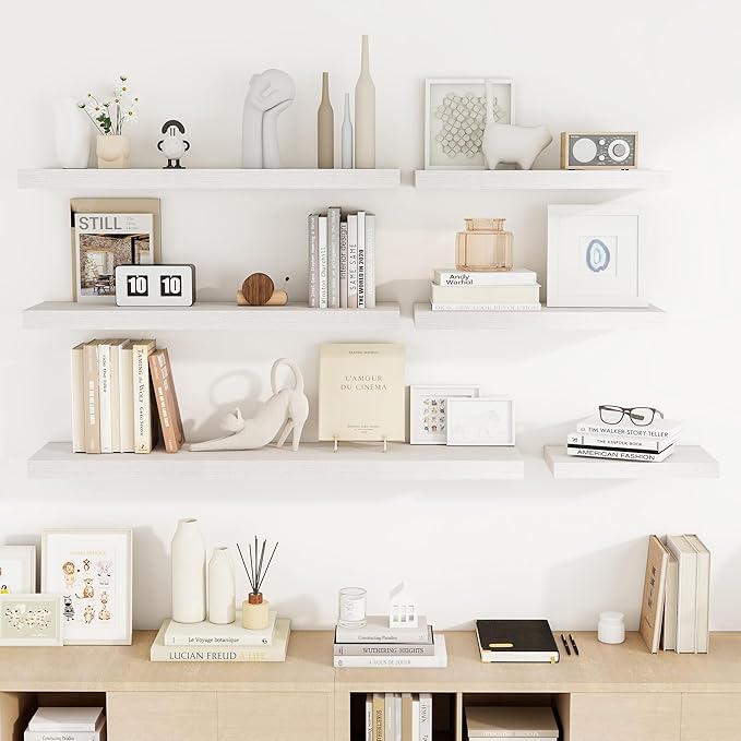 36 Inch Floating Shelves, 36"x9.25"x1.5" Inch Deep Floating Shelves for Wall, Wooden Shelves for Bathroom, Bedroom, Living Room, Cream White Oak, 2 Pieces