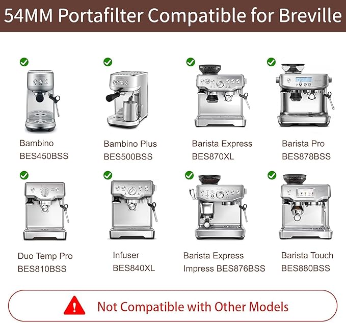 54mm Stainless Steel Portafilter for Bambino, Double Spouts Portafilter with Filter Basket Removal Tool Compatible for Breville Bambino, Bambino Plus, Barista Express, Barista Pro and Infuser