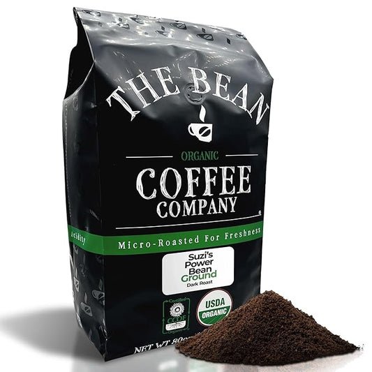 The Bean Organic Coffee Company Suzi's Power Bean, Dark Roast, Ground Coffee, 5-Pound Bag,Café molido tostado organico