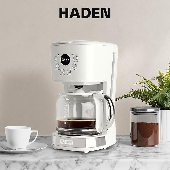 HADEN Coffee Machine, 12 Cup Programmable Drip Coffee Maker, Ivory & Chrome