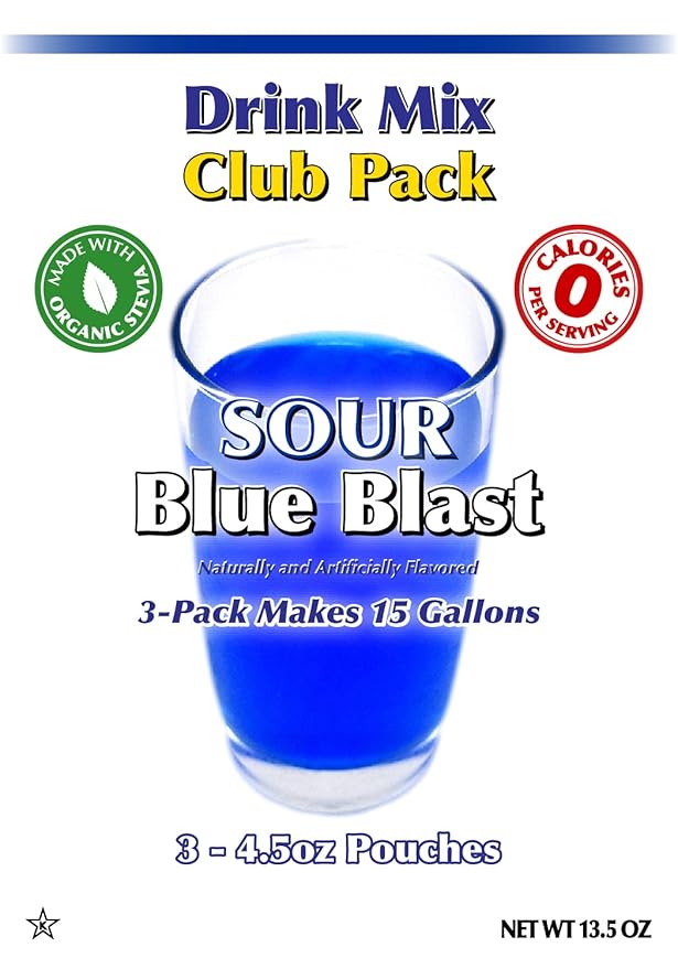 GramZero Sour Blue Blast Zero Calorie Sugar Free Drink Mix, Great For Nutrition Club Loaded Tea, Stevia Sweetened