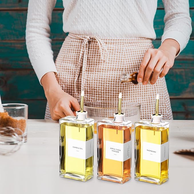 10 Sets Olive Oil Dispenser Bottles for Kitchen with Nozzles Funnel Labels Cooking Oil Dispenser 500ml Set for Kitchen Vinegar Coffee Syrup (Gold)