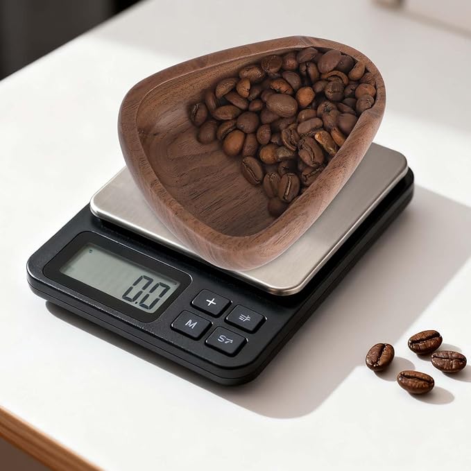 Coffee Bean Dosing Cup and Spray Bottle Set, Walnut Wood Bean Measuring Tray Espresso Accessories Tools Kit with RDT Static Reduction Spray Spritzer for Coffee Lovers Gift