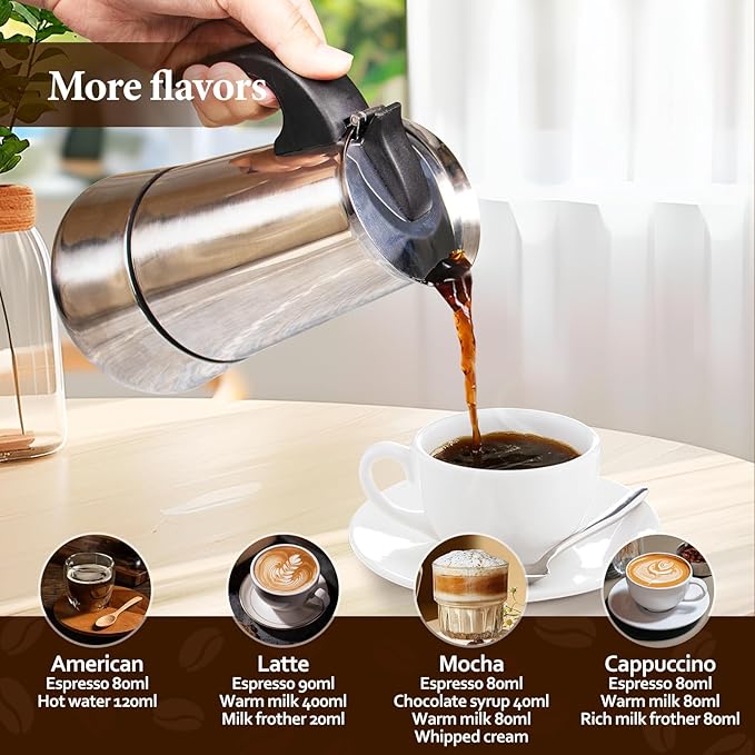 12 Cup Moka Pot Percolator Italian Coffee Maker 600ml Stovetop Espresso Mocha Stainless Steel Greca Coffee Maker Classic Cafe Makers Suitable for Induction Cookers Ceramic Stoves Tummy