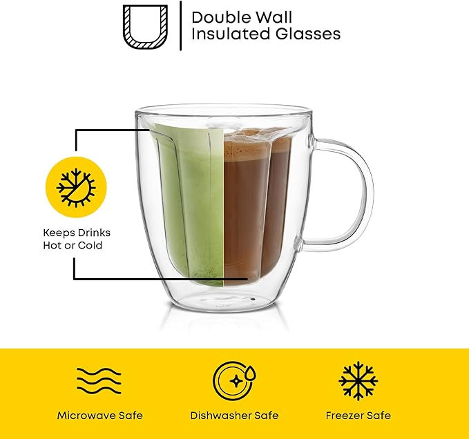 JoyJolt Disney Mickey Mouse 3D Espresso Cups 5.4oz Glass Set of 2 - Insulated Double Wall Design, Unique Coffee Mugs