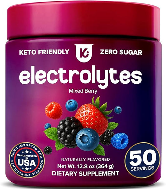 Keppi Mixed Berry Electrolytes Powder 50 Servings – Sugar Free Electrolytes Drink Mix with Potassium, Magnesium & Sodium – Keto Hydration Electrolytes – Fasting-Friendly, Low-Calorie