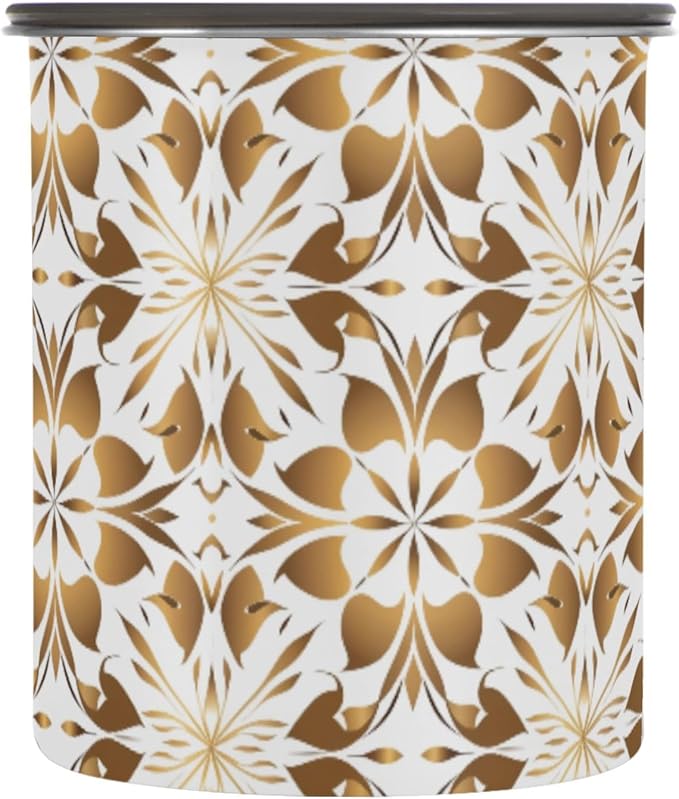 ALAZA Gold Geometric Flower Floral Airtight Coffee Bean Canister 900ml Food Storage Containers with Lids For Gournd, Tea, Sugar, Flour, Rice, Cereal, Candy Cookie Jar