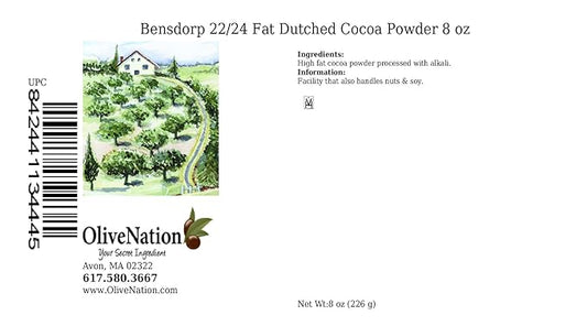 Bensdorp 22/24 Fat Dutch Process Cocoa Powder from OliveNation, High Fat Alkalized Cacao Powder for Baking, Deep Red Brown Color - 8 ounces