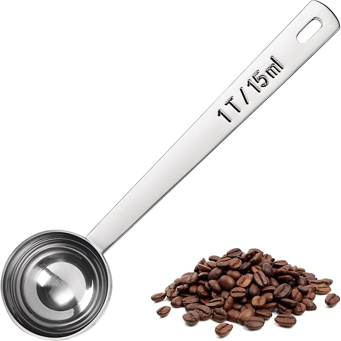 U-Taste Coffee Scoop 1 Tablespoon: 18/8 Stainless Steel Measuring Scooper for Ground Coffee, Bean, Powder, Espresso, 4.3in Long Handle Metal Measure Spoon for Canister, Jar (1Tbsp/15ml)