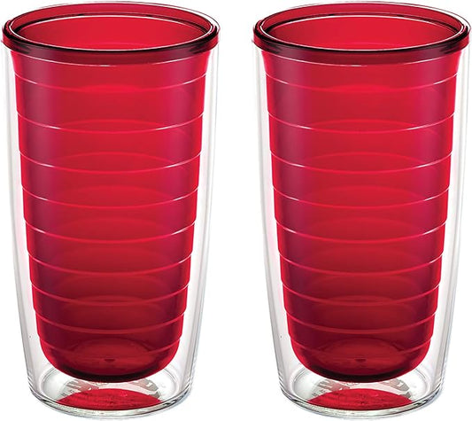 Tervis Clear & Colorful Tabletop Made in USA Double Walled Insulated Tumbler Travel Cup Keeps Drinks Cold & Hot, 16oz - 2pk, Red