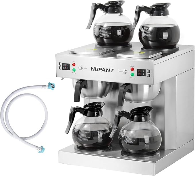 Dual Drip Commercial Coffee Maker with Water Line 200 Cup/H 7.2L Auto-Filling Drip Coffee Maker Machine with 4 Carafes & 4 Warmers Stainless Steel Pour over Double Coffee Brewer for Restaurant