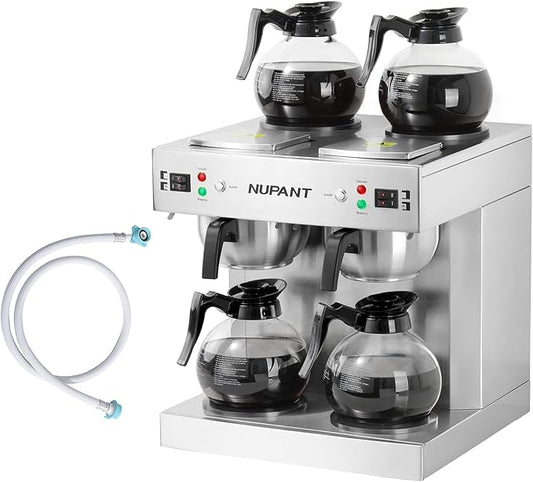 Dual Drip Commercial Coffee Maker with Water Line 200 Cup/H 7.2L Auto-Filling Drip Coffee Maker Machine with 4 Carafes & 4 Warmers Stainless Steel Pour over Double Coffee Brewer for Restaurant