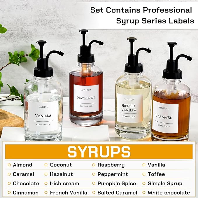 Coffee Bar Accessories, Coffee Syrup Dispenser - 4pack, 16.9oz Syrup Dispenser with Labels, Syrup Pump Dispenser for Coffee Bar - Thumbnail 3