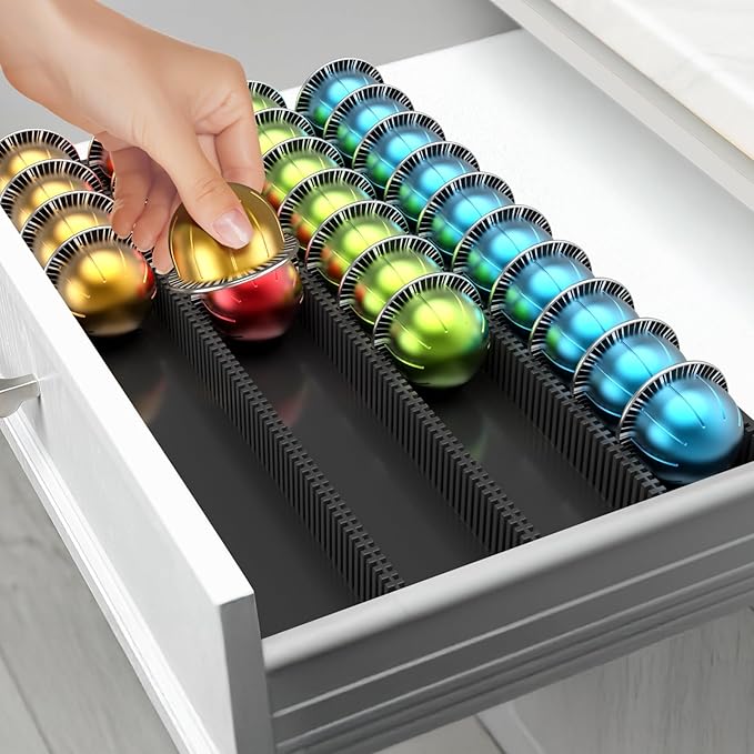 Coffee Pod Storage Holder Drawer Insert for Counter Compatible Nespresso Vertuo Vertuoline Capsules for Home, Office, Coffee Station（black）