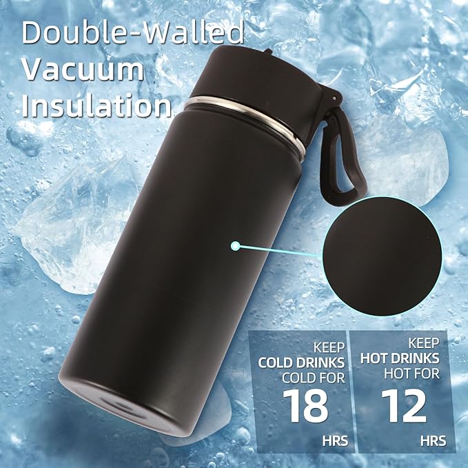 Volhoply 16 OZ Kids Water Bottle Bulk 4 Pack,Insulated Sports Bottles with Straw Lid,Stainless Steel Bottle with Handle Keep Cold & Hot,Double Wall Vacuum Tumbler Cups for School,Girls(Mix, 4)