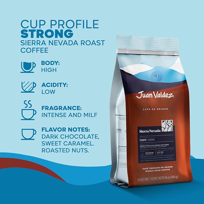 Juan Valdez Sierra Nevada Whole Bean Coffee | 100% Colombian Coffee | Single Origin with Notes of Chocolate, Caramel & Roasted Nuts | 16 oz / 454 gr