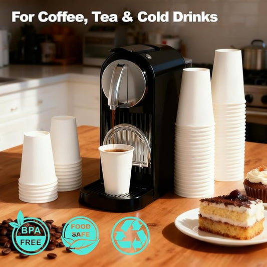 Coolcap 16 oz 160 Pack Disposable Coffee Cups, Bulk White Disposable Paper Cups, Coffee Cups for Hot Tea, Chocolate and Cold Drinks