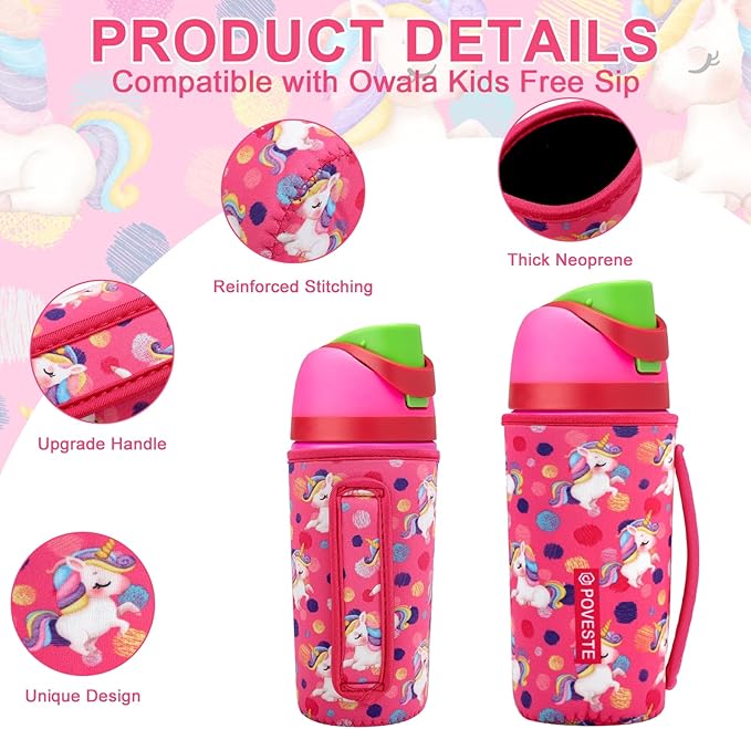 Water Bottle Sleeve with Handle for Owala Kids FreeSip 16 oz, Water Bottle Scratch Resistant Sleeve, Neoprene Cover Compatible with Owala 16 oz for Boys Girls to School Travel