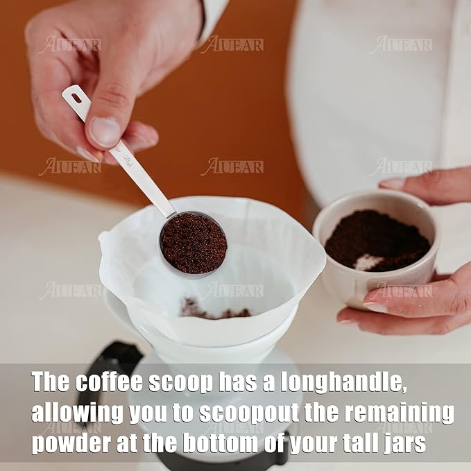 AUEAR, 1 Pack Coffee Measuring Scoop 304 Stainless Steel Spoon Tablespoon Spoons Kitchen Scoops with Long Handle for Home Milk Tea Sugar Powder Silver 30ml