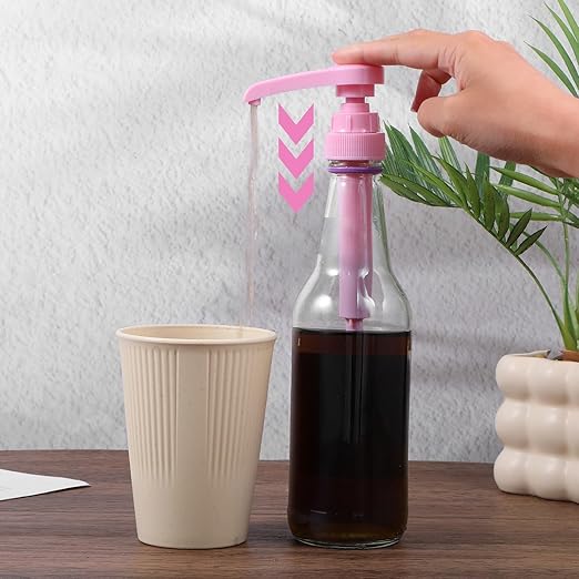 16 Pcs Coffee Syrup Pump with 16 Pcs Tubes, Pink Plastic Replacement Pumps for Bottles 750 ml - 1 L for Coffee, Flavorings, Reusable Syrup Pump Dispenser