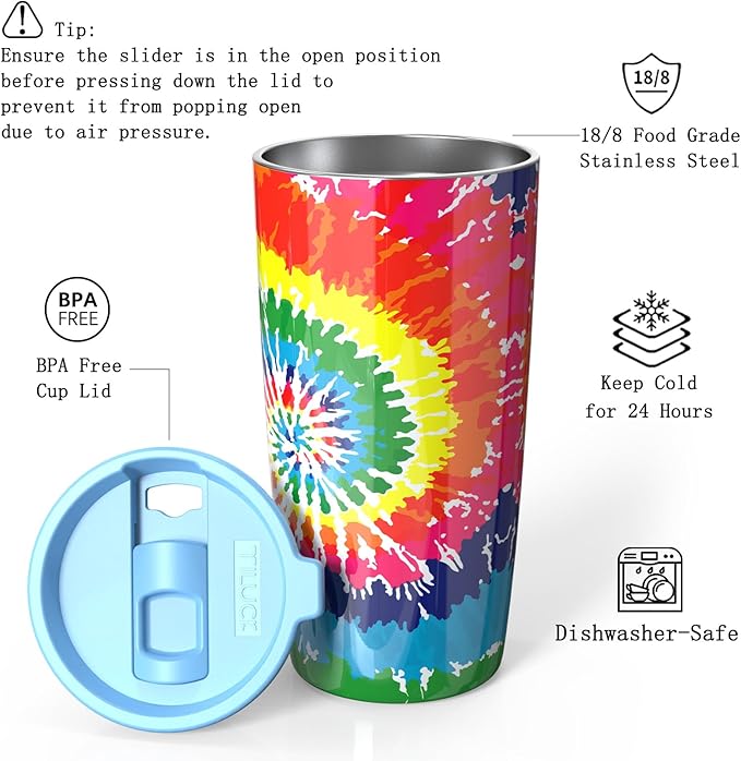 TILUCK 20 oz Tumbler with Lid, Vacuum Insulated Stainless Steel Coffee Mug, Double-Walled Travel Tumbler for Hot and Cold Drinks(RotatingRainbow, 20oz)