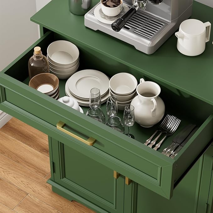 Kitchen Storage, Modern Floor-Standing Sideboard, Freestanding Cabinet Suitable for Living Room or Hallway, Green