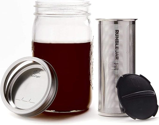 Rumble Jar - Next-Gen Cold Brew Coffee Maker for Mason Jars - 200 Micron Filter Is Ideal for Coarse Grounds & Stronger Coffee - Includes Filter + 32oz Mason Jar