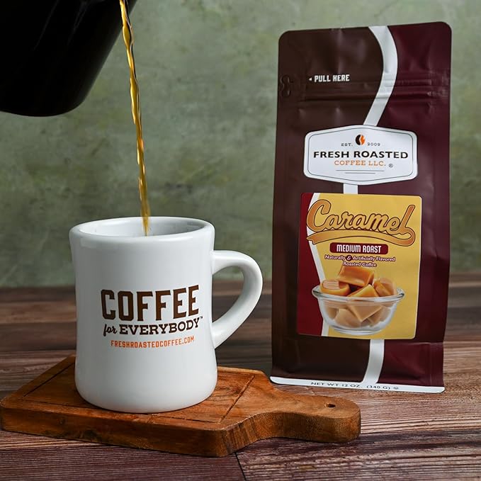 Fresh Roasted Coffee, Caramel Flavored Coffee, 12 oz, Medium Roast, Kosher, Ground