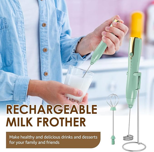 Powerful Handheld Milk Frother, Whisk Drink Mixer, Rechargeable Electric Foam Maker, Coffee Frother, Hand Blender, for Latte Cappuccino, Frappe, Matcha Maker
