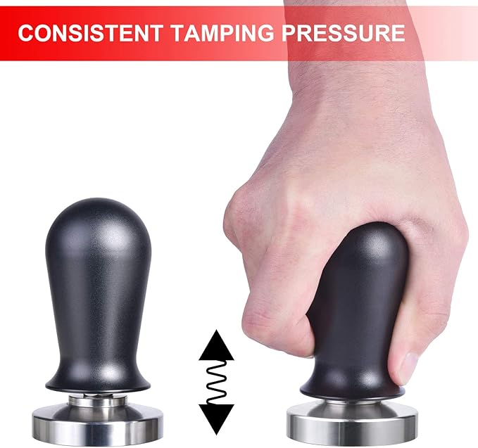 MATOW 53mm Calibrated Espresso Tamper, Calibrated Coffee Tamper with Spring Loaded Anodized Aluminum Handle Stainless Steel Flat Base, Professional Espresso Hand Tamper