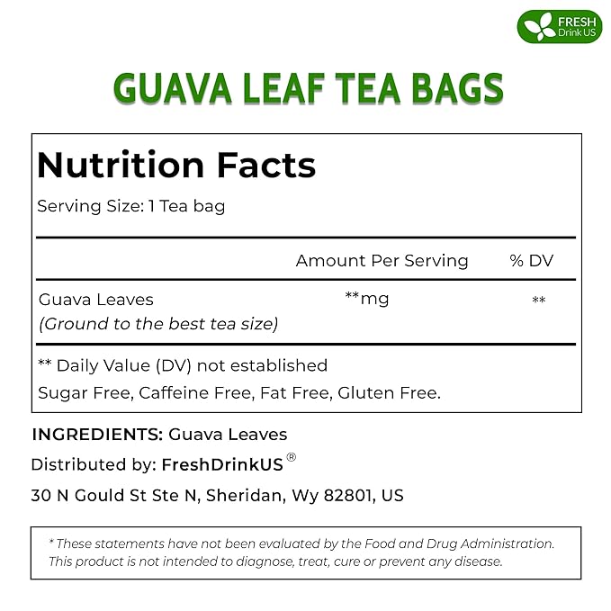 FreshDrinkUS, Premium 135 Guava Leaf Tea Bags, Handmade, From Great Origin, 100% Natural and Pure. Guava Tea, Loose Leaf Herbal Tea. No Sugar/Caffeine/Gluten, Vegan.