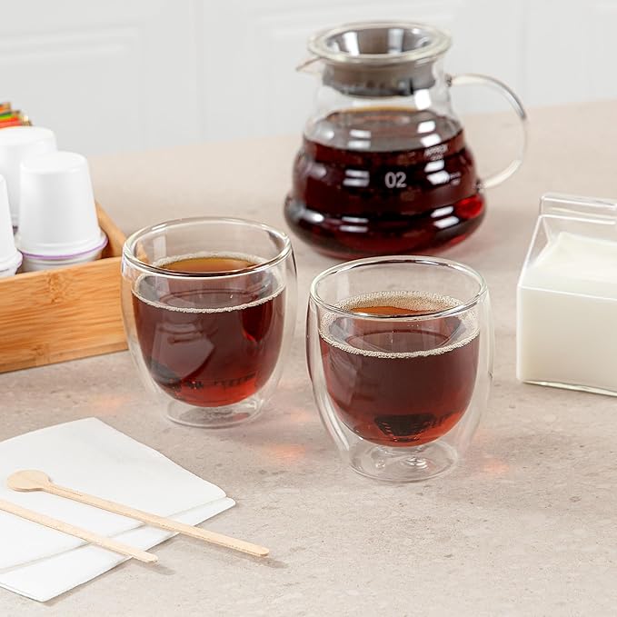 Restaurantware Coffee Cup 12 Pack of 8.45 oz Insulated Double-Wall Glass Borosilicate Coffee Cup Espresso Shot Dishwasher Safe For Hot Drinks