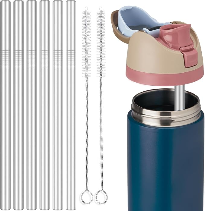 MIMORE Metal Straw for Owala 16 oz - 6 PCS Satinless Steel Straws Compatible with Owala Straw Replacement - Resuable & Dishwasher Safe