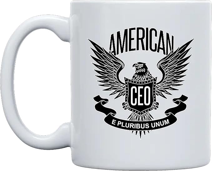 THE CEO Stylish Coffee Mug for Coffee Lovers - Premium Boss Mug with Gloss Finish - Premium Ceramic, Microwave Safe, 11oz Gift Mugs - American CEO Patriotic Eagle (White)