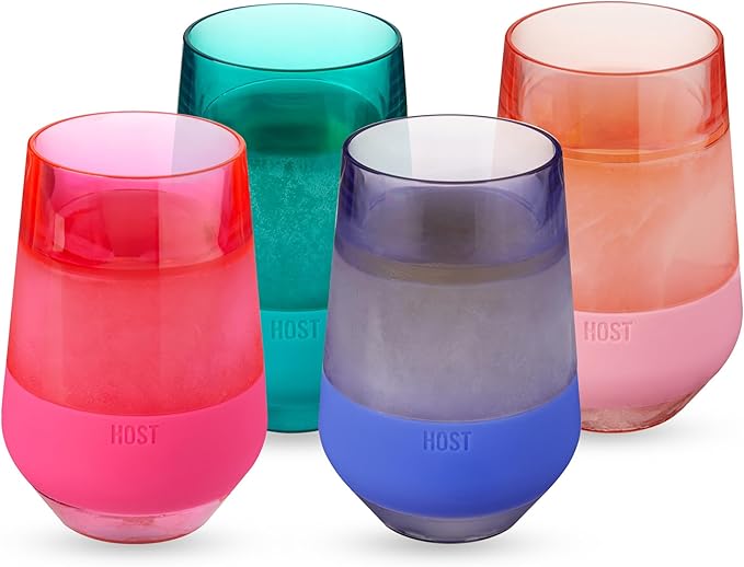 HOST Freeze XL Cooling Cup in Double Walled Insulated Freezable Drink Chilling Tumbler with Freezing Gel, 12 Ounces - Set of 4