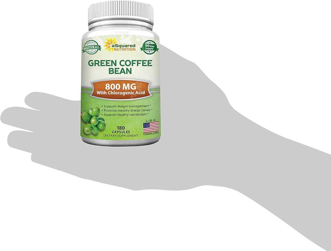 aSquared Nutrition Natural Green Coffee Bean Formula-180 Capsules-Max Strength GCA Antioxidant Cleanse for Pure Weight Loss, 800mg per Pill-Chlorogenic Acid-1600mg Daily Supplement, Healthy Fat Burner
