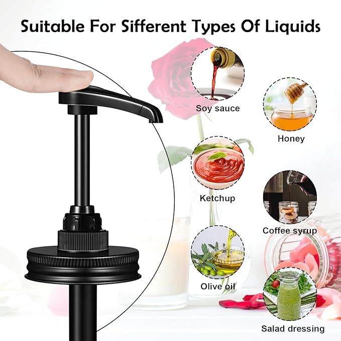 Mason Jar Honey & Syrup Pump Dispenser Lid fit 3.38 Inch Wide Mouth,Food Grade Pumps and Stainsteel Steel Lids for Honey, Coffee, Condiments, NO Rust, NO JAR QurHapzy