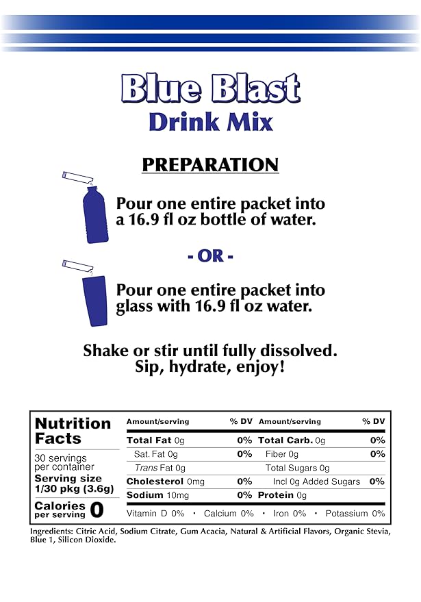 GramZero 2GO Sticks - Blue Blast, Zero Calorie Sugar Free Drink Mix, Stevia Sweetened, Great For Nutrition Club Loaded Tea To Go Kits